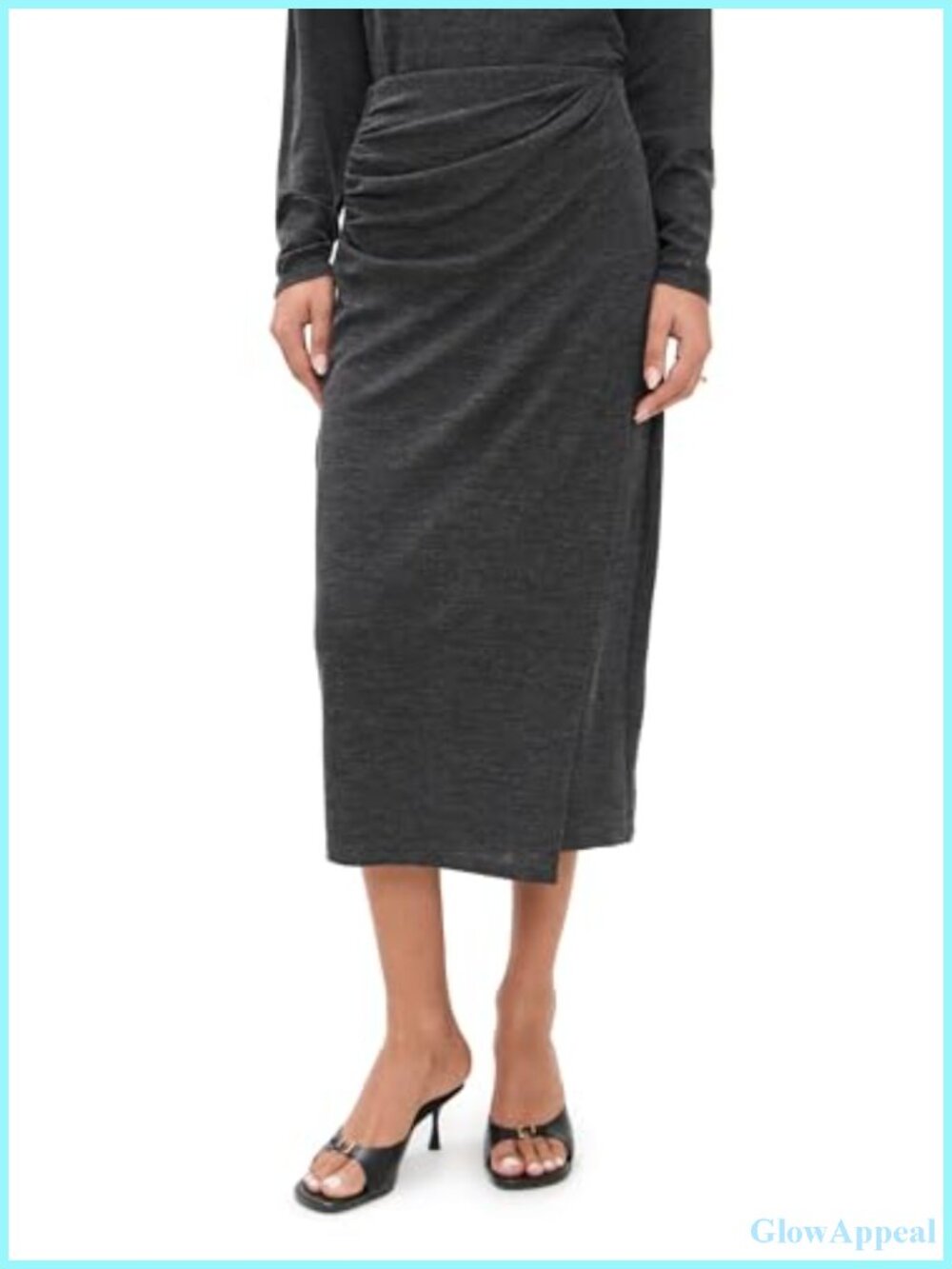 Wool Acrylic Waist Draped Midi Skirt Slit Career
